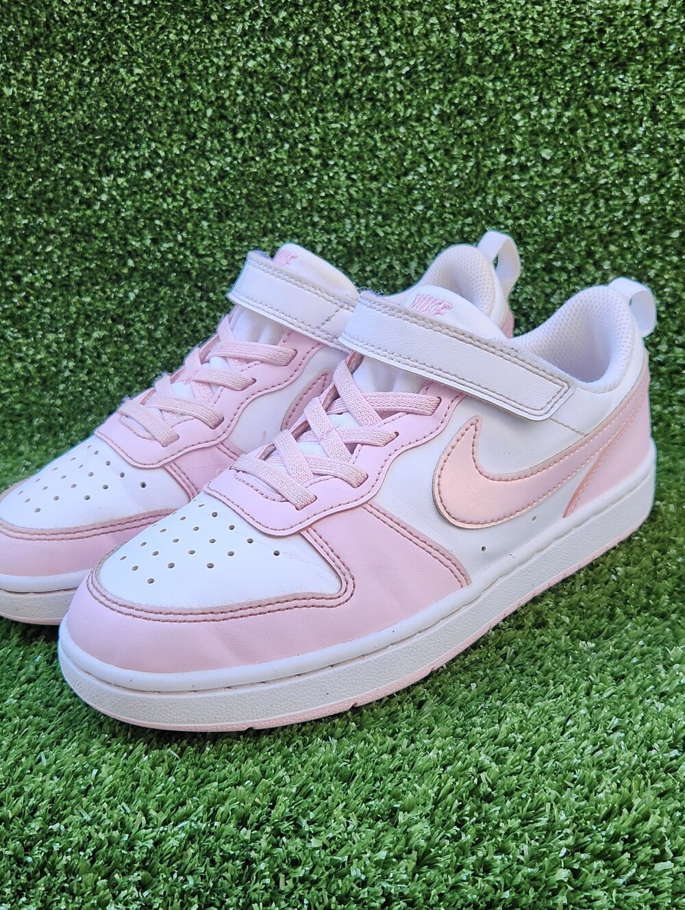 Nike Court Borough Low Kids Girls Size 1.5 Y Pink Sporty Leather Sneakers Shoes